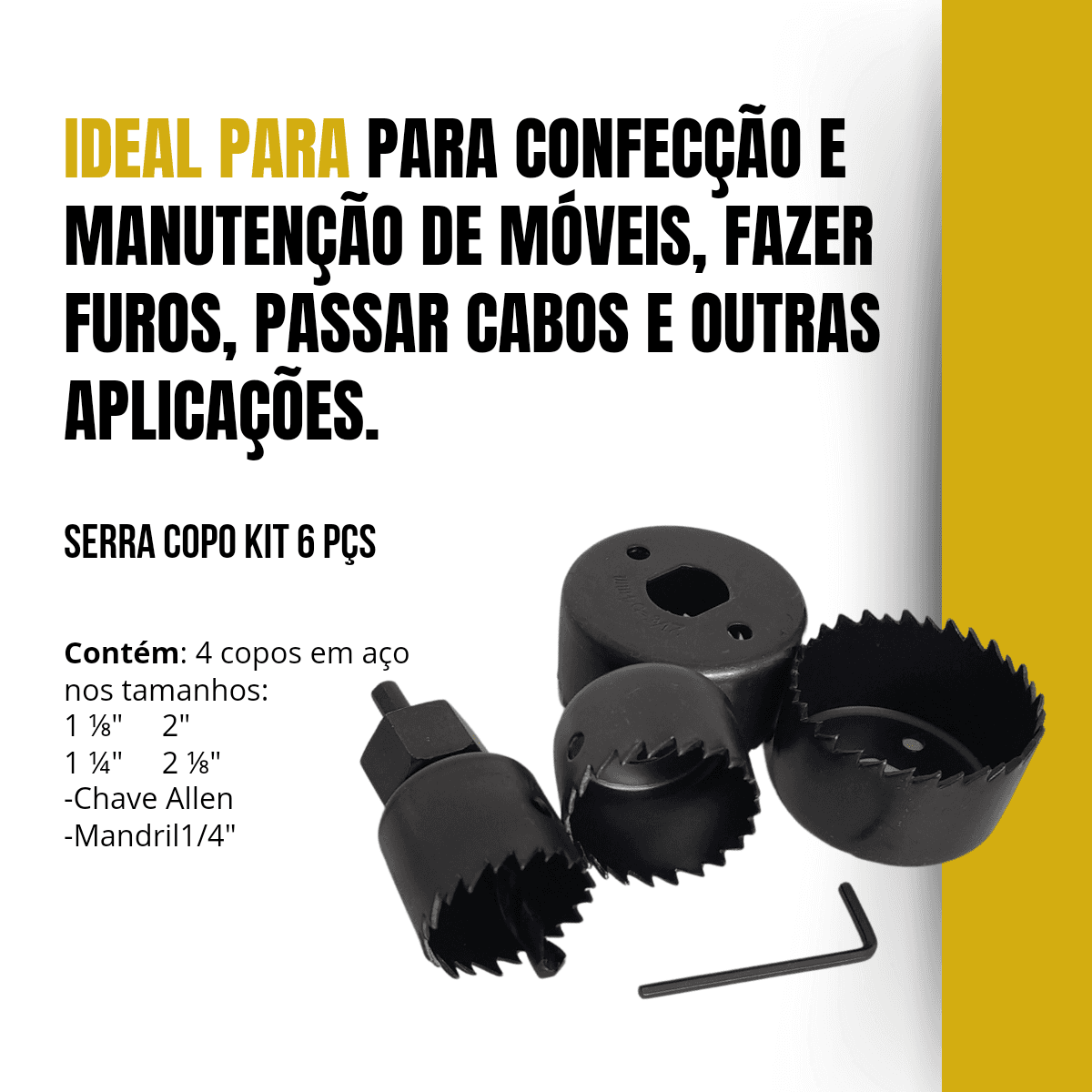 Jogo Serra Copo 6 Pçs Madeira Gesso PVC Plástico 32-54 mm