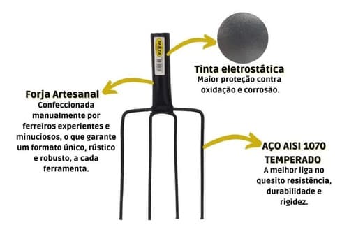 Forcado Reto 4 Dentes Com Cabo Forjado Obra Jardinagem Tarza