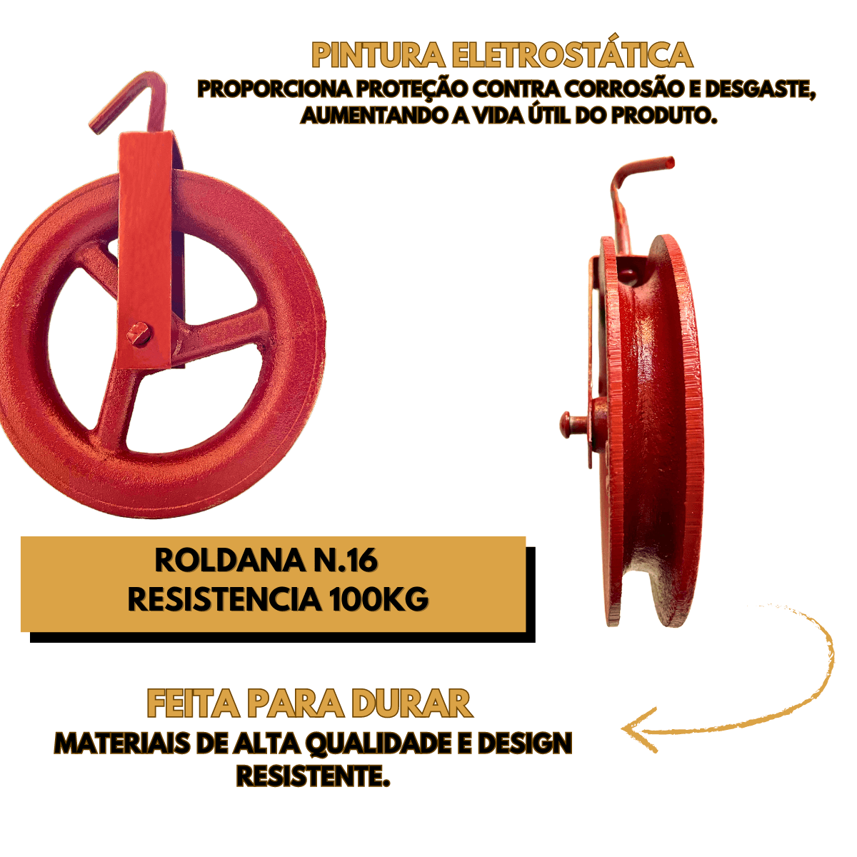 Roldana N16 Gancho Aço Suporta 100kg Poço Corda Carga Polia