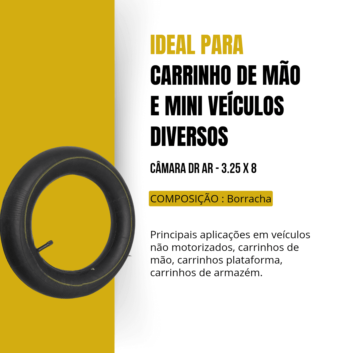 Câmara de Ar Para Carrinho de Mão - 3,25 x 8 Pol 240G