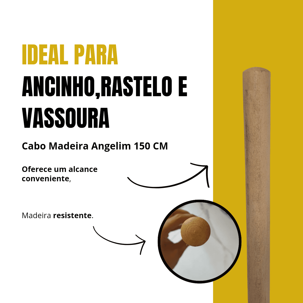 Cabo Para Ancinho 150cm Madeira Angelim