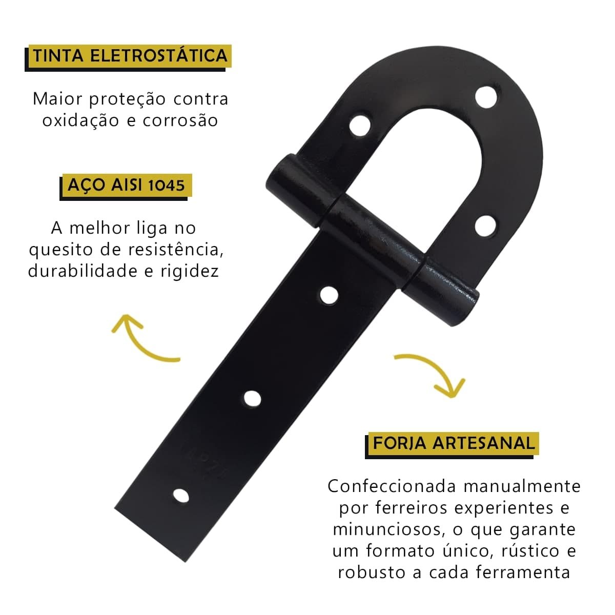 Dobradiças De Porteira Ferradura Forjadas Tarza 300mm 3 Un