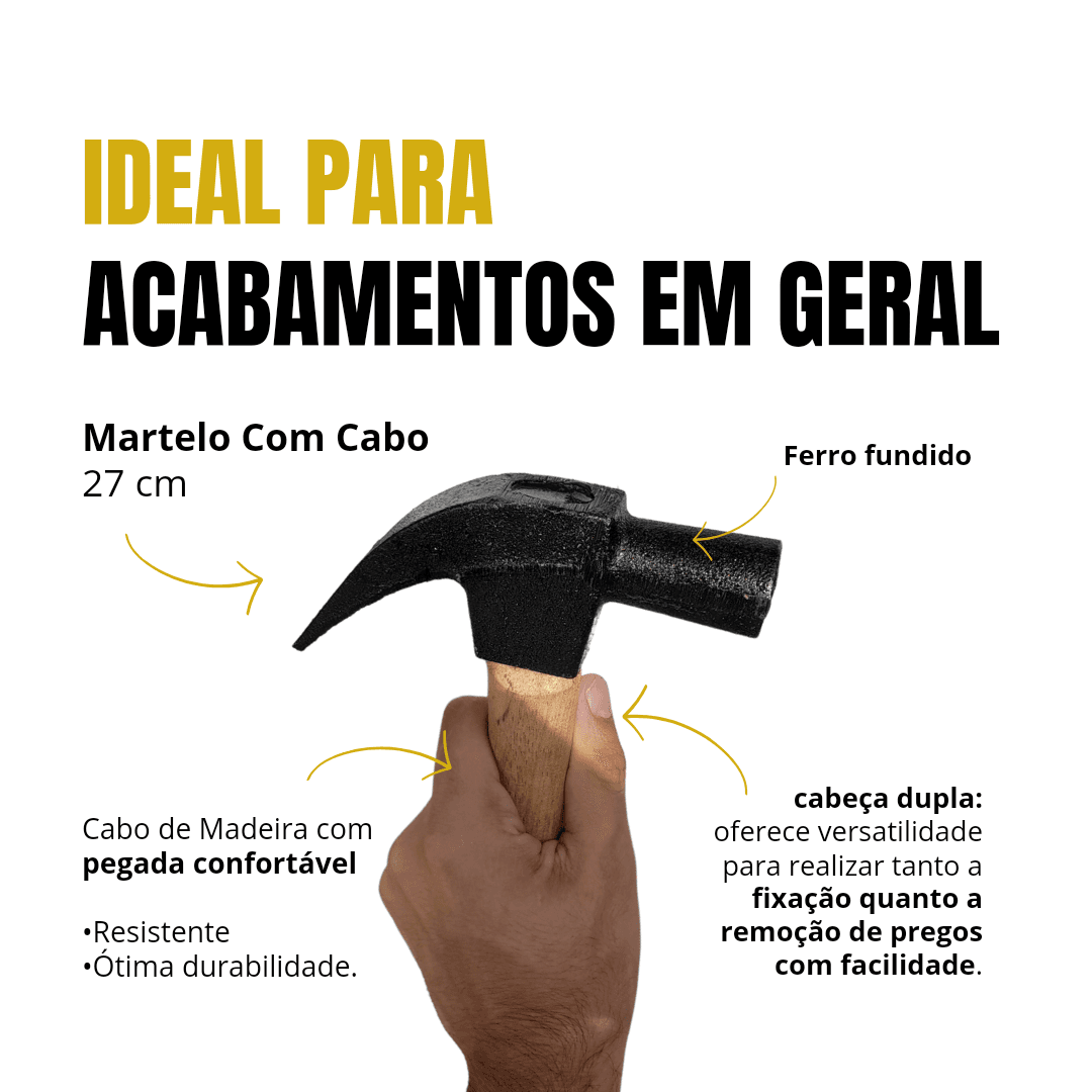 Martelo de Unha Com Cabo Madeira 27 cm