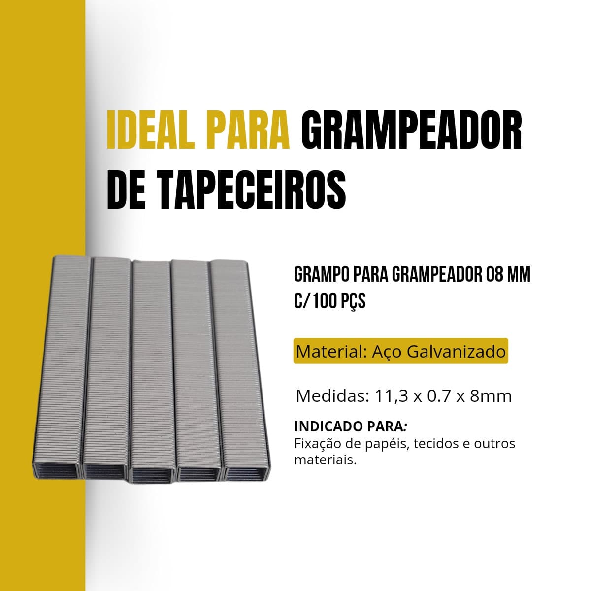 Grampo Para Grampeador 08MM Com 1000 Peças