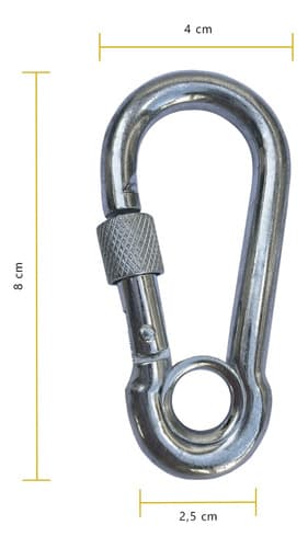 4 Unidades Mosquetão De Aço C/ Trava Rosca Dupla 8 Cm 220 Kg