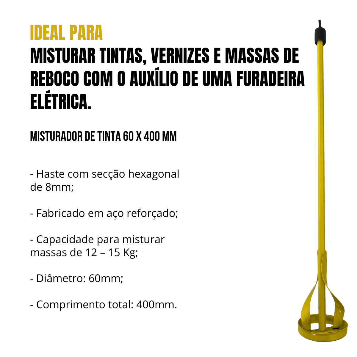 Misturador de Tinta 60x400mm Para Furadeira 110v/220v amarelo P