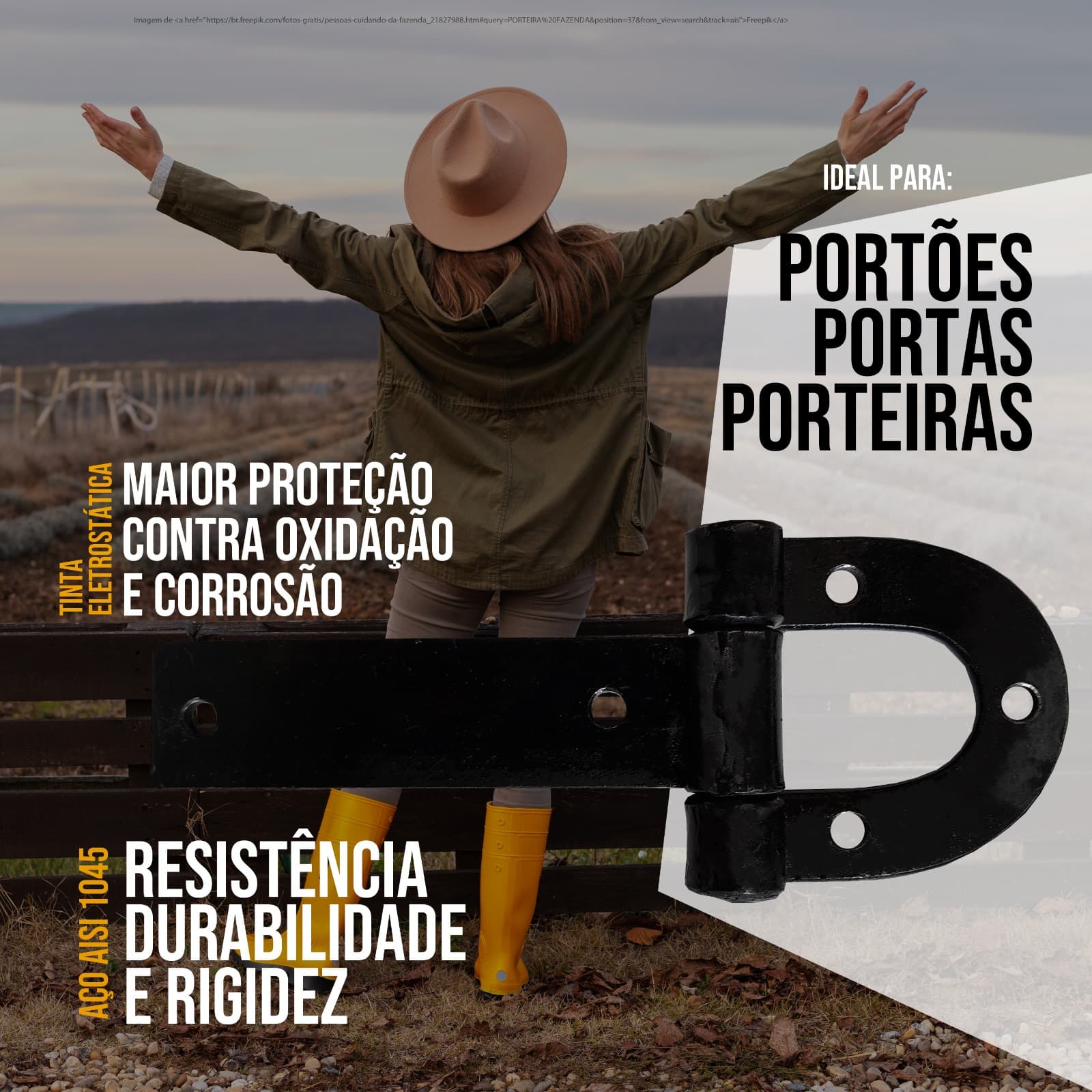 Dobradiça Para Porteira Ferradura Forjada 255mm N 4.0 TARZA
