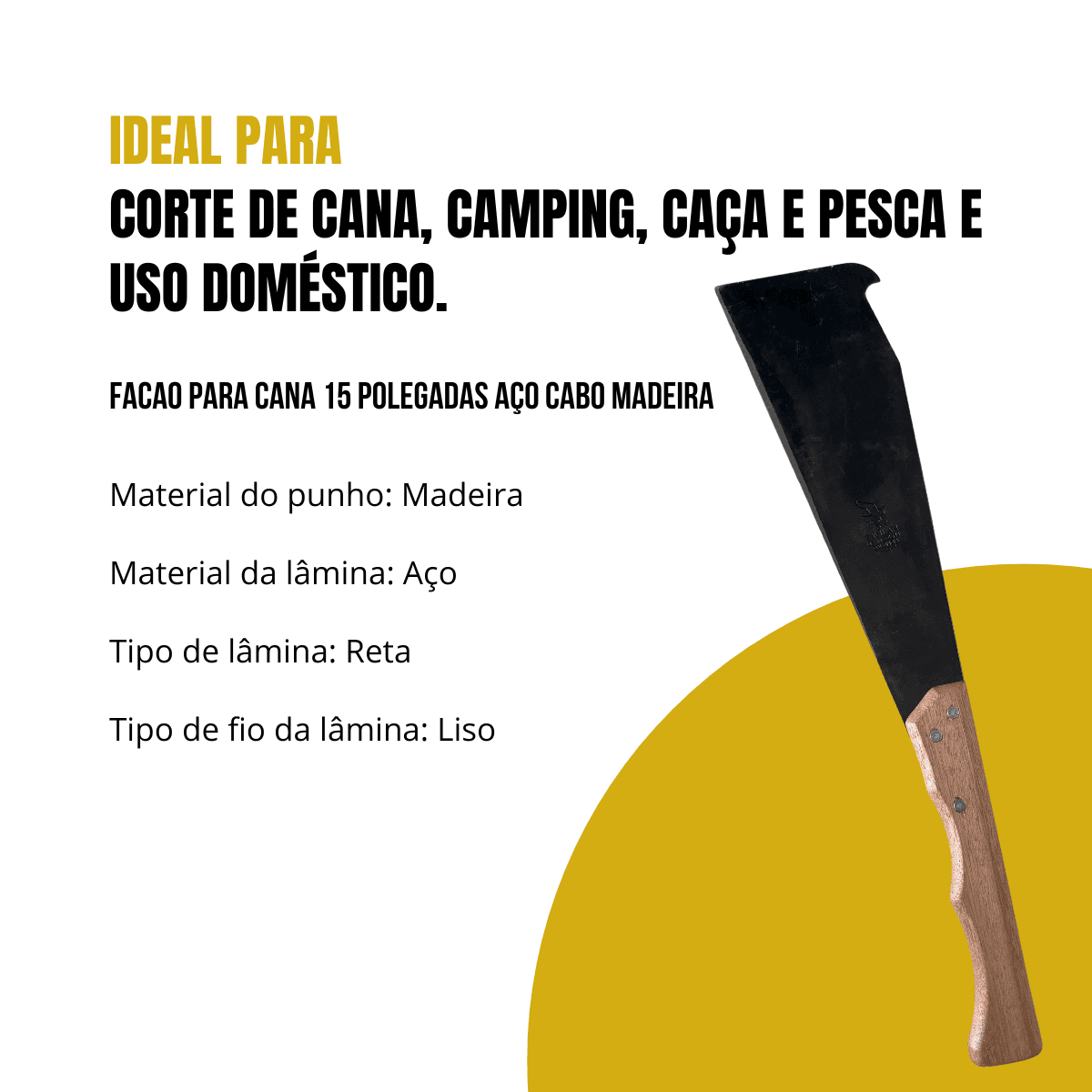 Facão Podão 15 Pol Cabo Madeira Para Cortar Cana Mato Poda