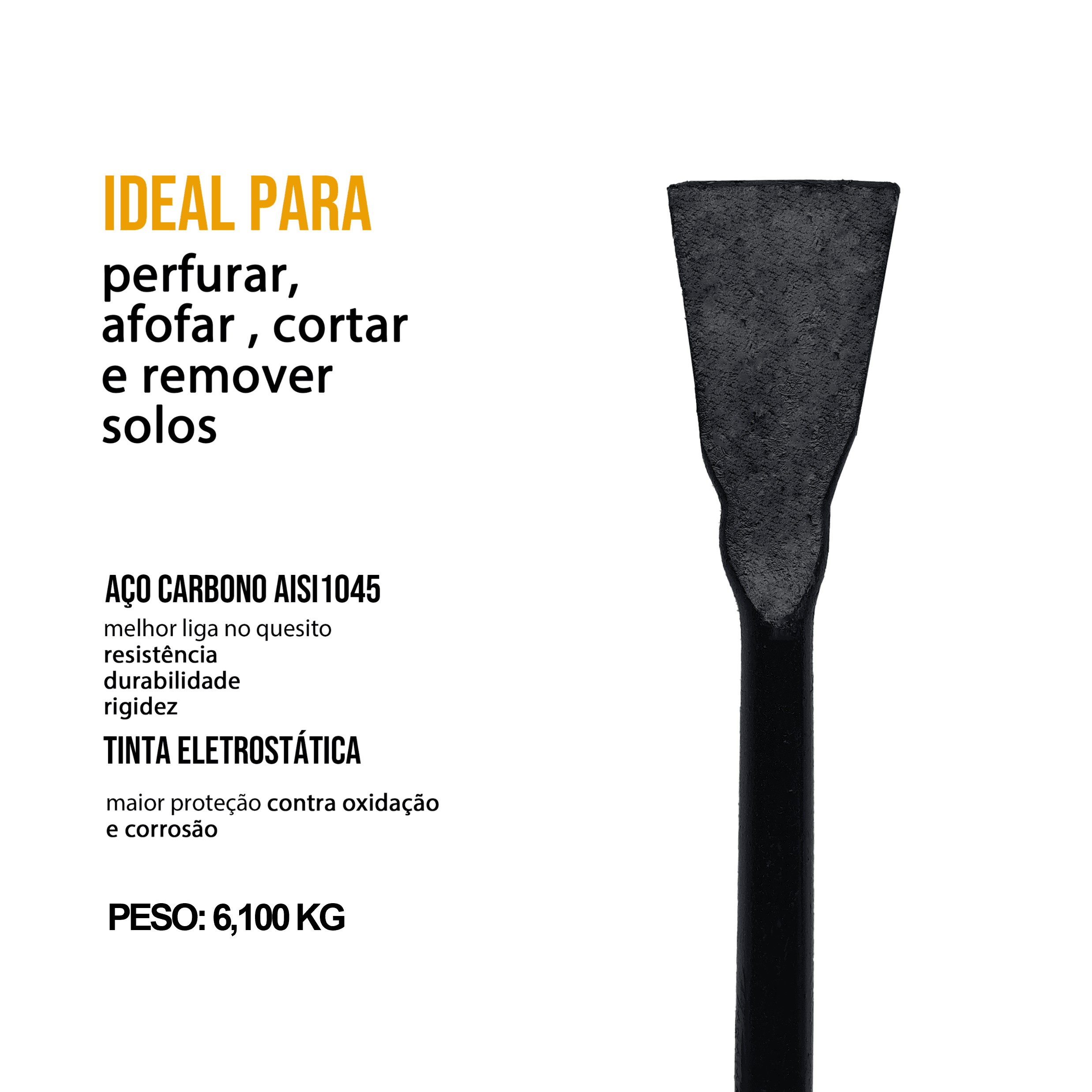 Cavadeira Inteiriça De Cabo Maciço Reta Lisa 1" x 1,8 M