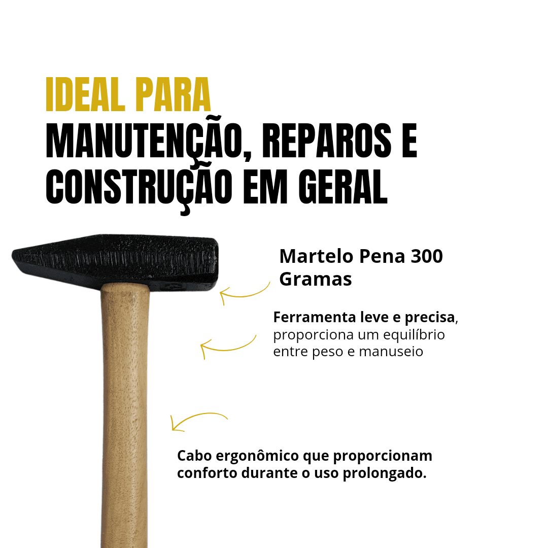 Martelo Pena 300 Gramas Com Cabo