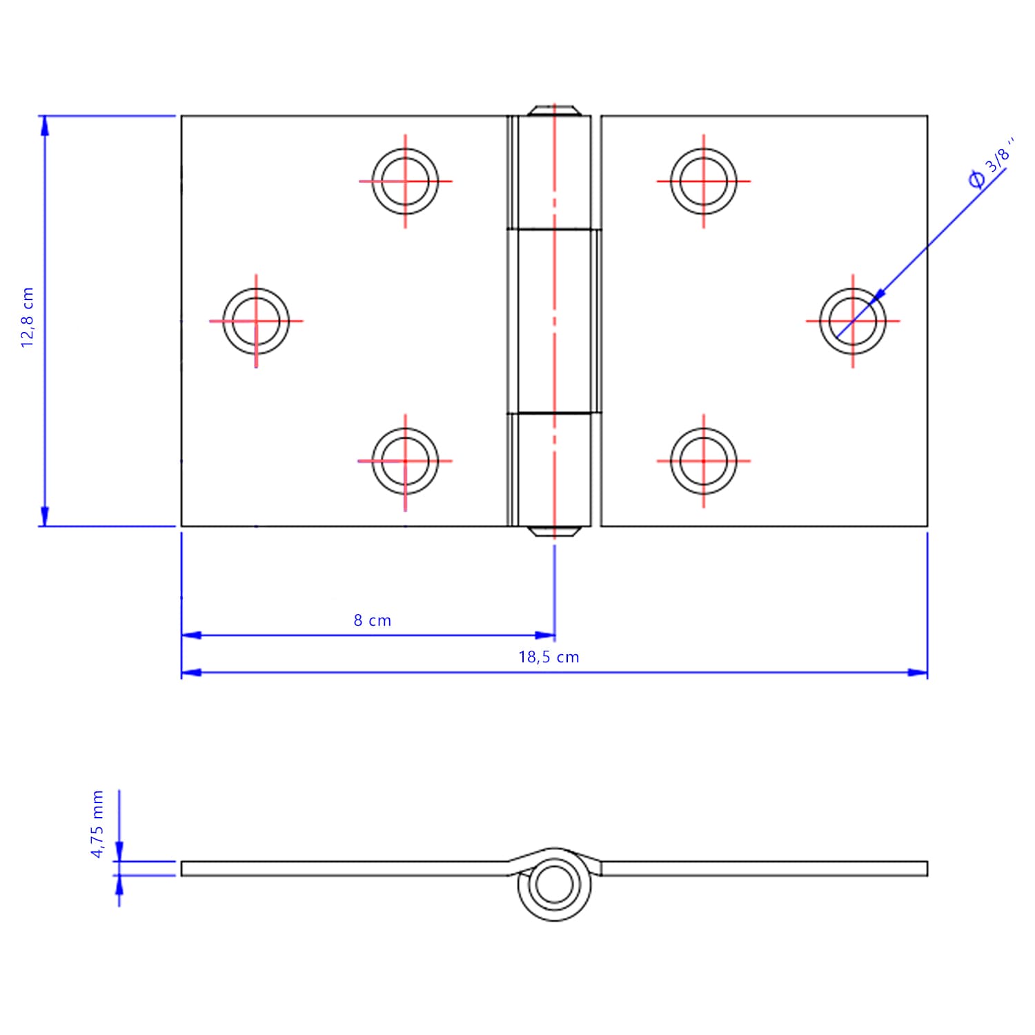 Dobradiça Quadrada Nº 03 Aço Furo 3/8 Tarza
