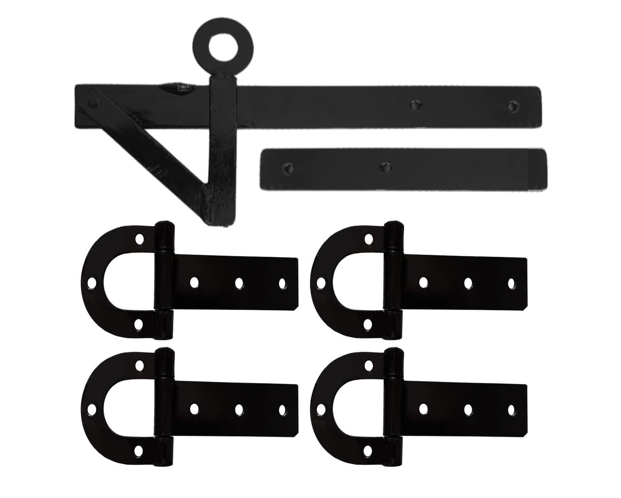 4 Dobradiça Porteira Ferradura 255mm + 1 Tranca Tramela