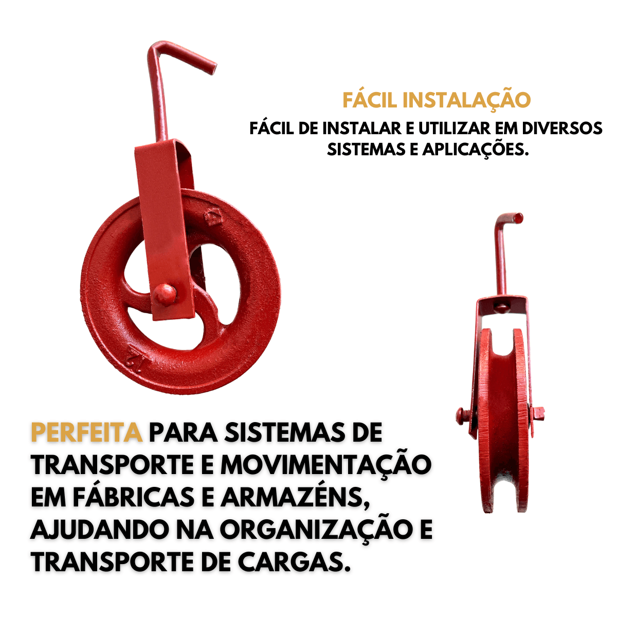 Roldana N12 Gancho Aço Suporta 100kg Poço Corda Carga Polia