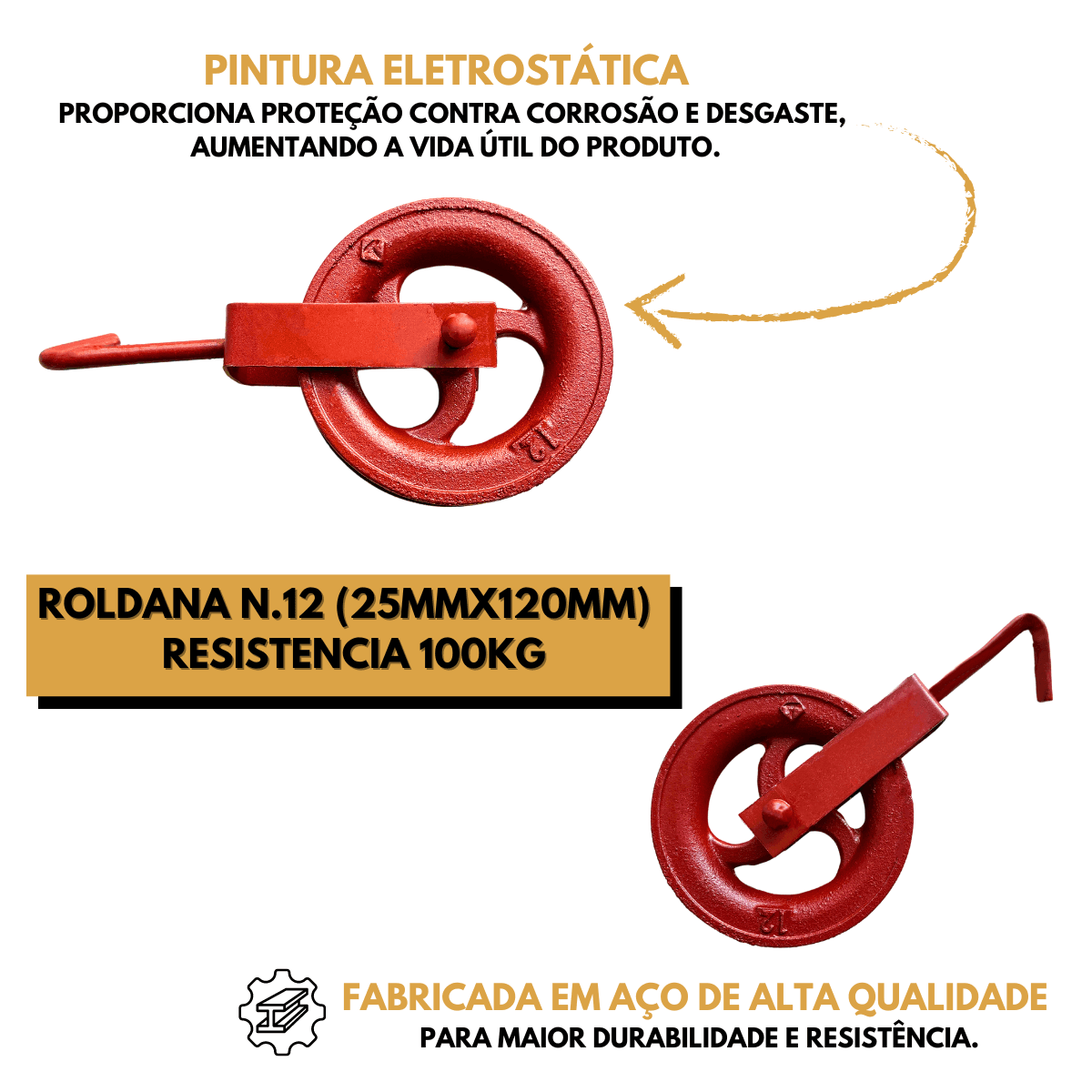 Roldana N12 Gancho Aço Suporta 100kg Poço Corda Carga Polia