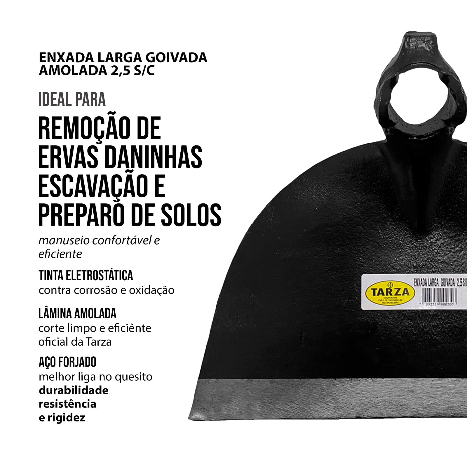 Enxada Larga Goivada Forjada 2,5 Amolada Sem Cabo TARZA