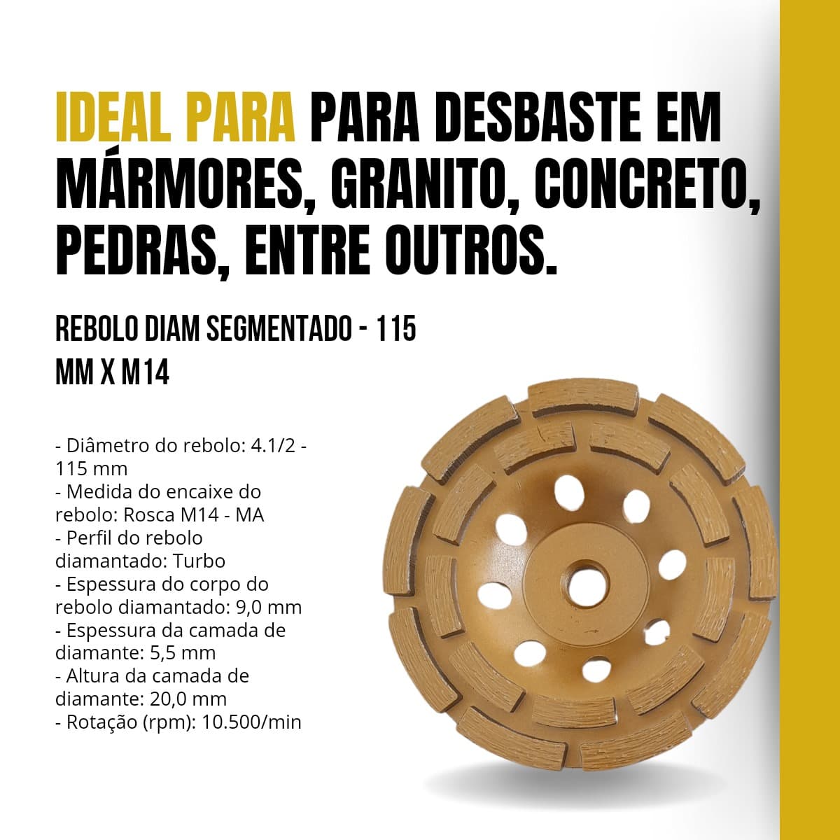 10 UN Rebolo Diamantado Turbo Segmentado 115mm X M14