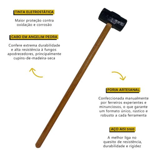 Marreta Forjada 5kg Tarza Com Cabo