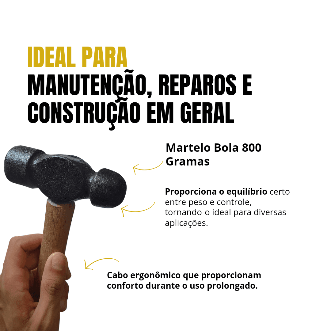 Martelo Bola Cabo Madeira 800 Gramas