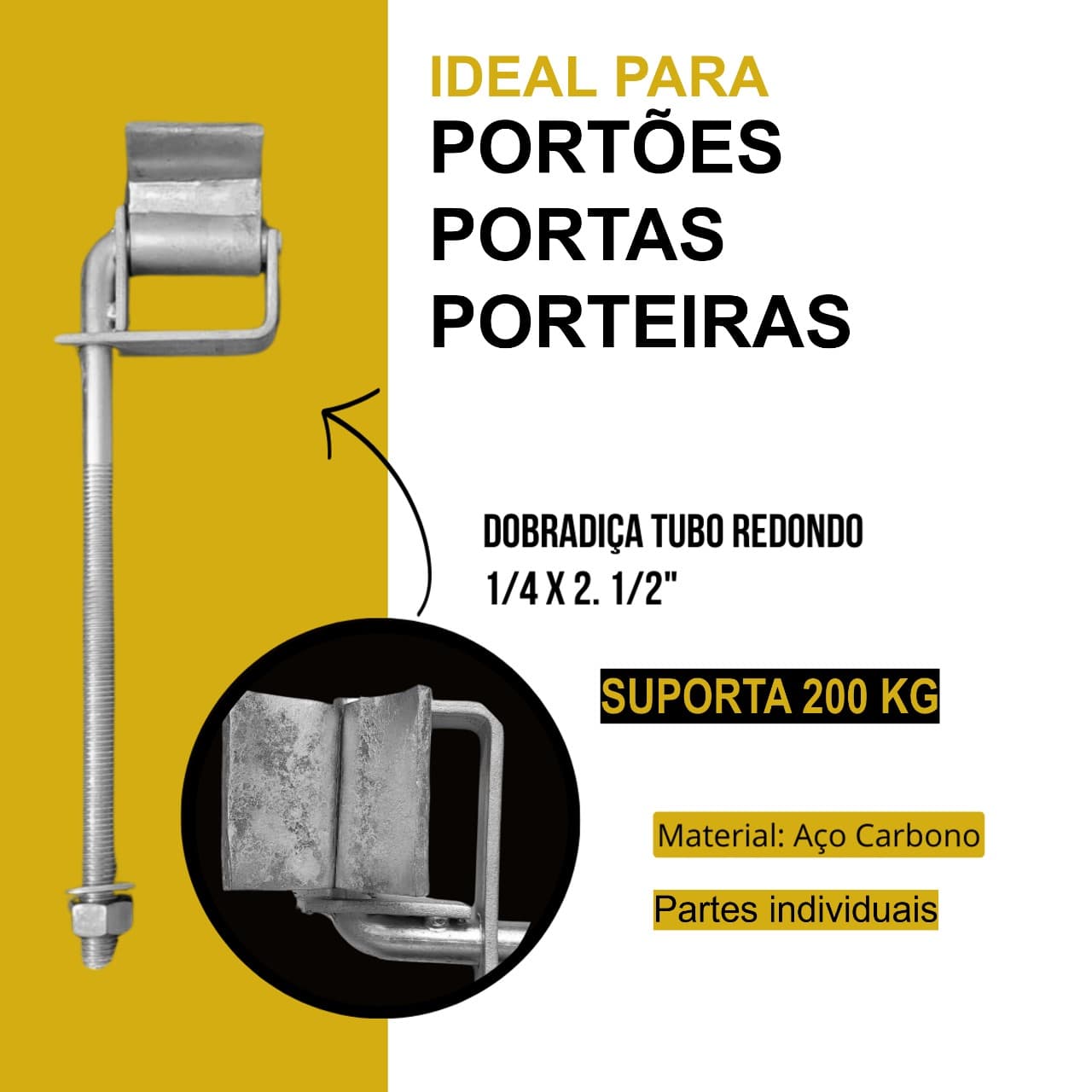Dobradiça Para Porteira Tubo Redondo Rústica 1/4 x 2.1/2"