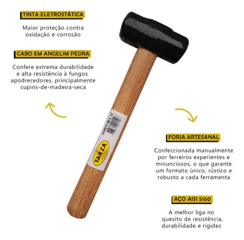 Marreta 500g + Talhadeira Red. 8' + Ponteiro Red. 8' Tarza