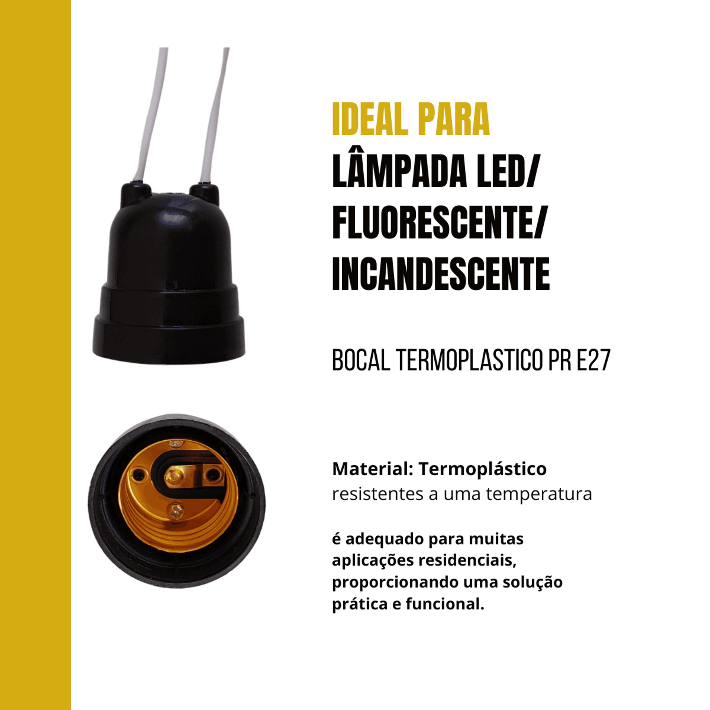 30 Un Soquete Bocal Lâmpada E27 Termoplastico Pend C Rabicho