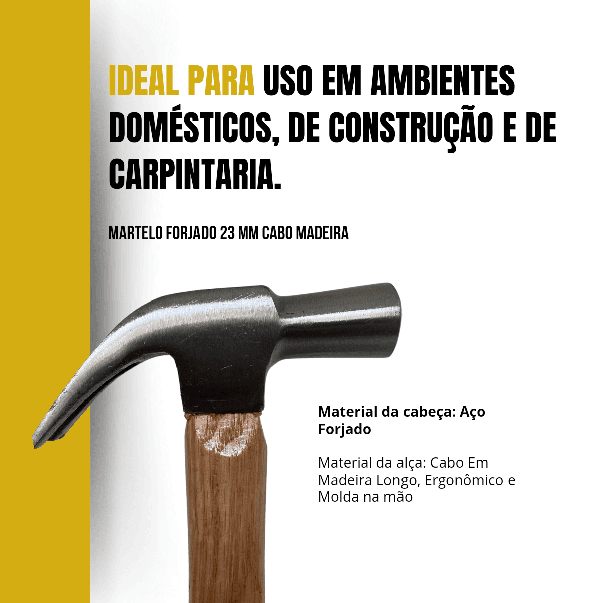Martelo De Unha Cabeça Dupla de 11 Cm Com Cabo Madeira 33 Cm