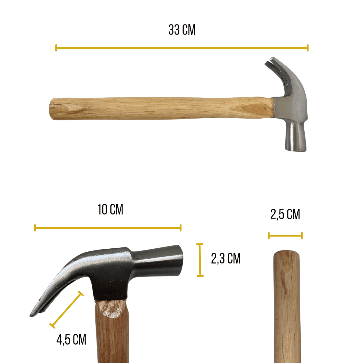 Martelo De Unha Cabeça Dupla de 10 cm Com Cabo Madeira 33 Cm