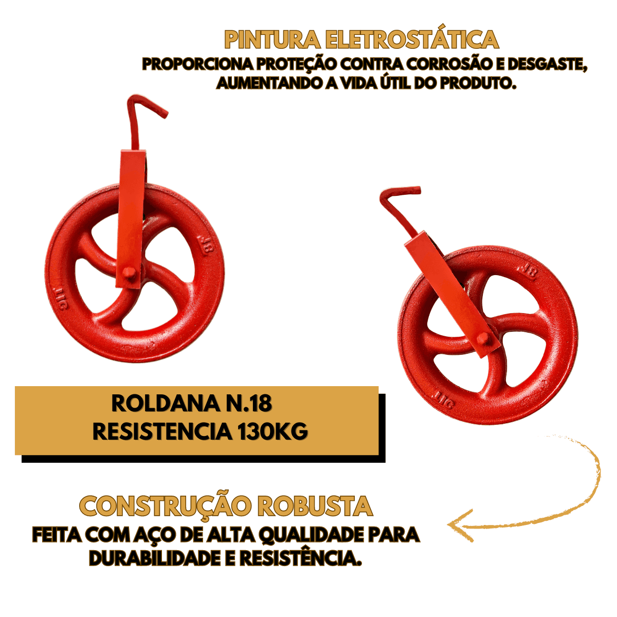 Roldana N18 Gancho Aço Suporta 130kg Poço Corda Carga Polia