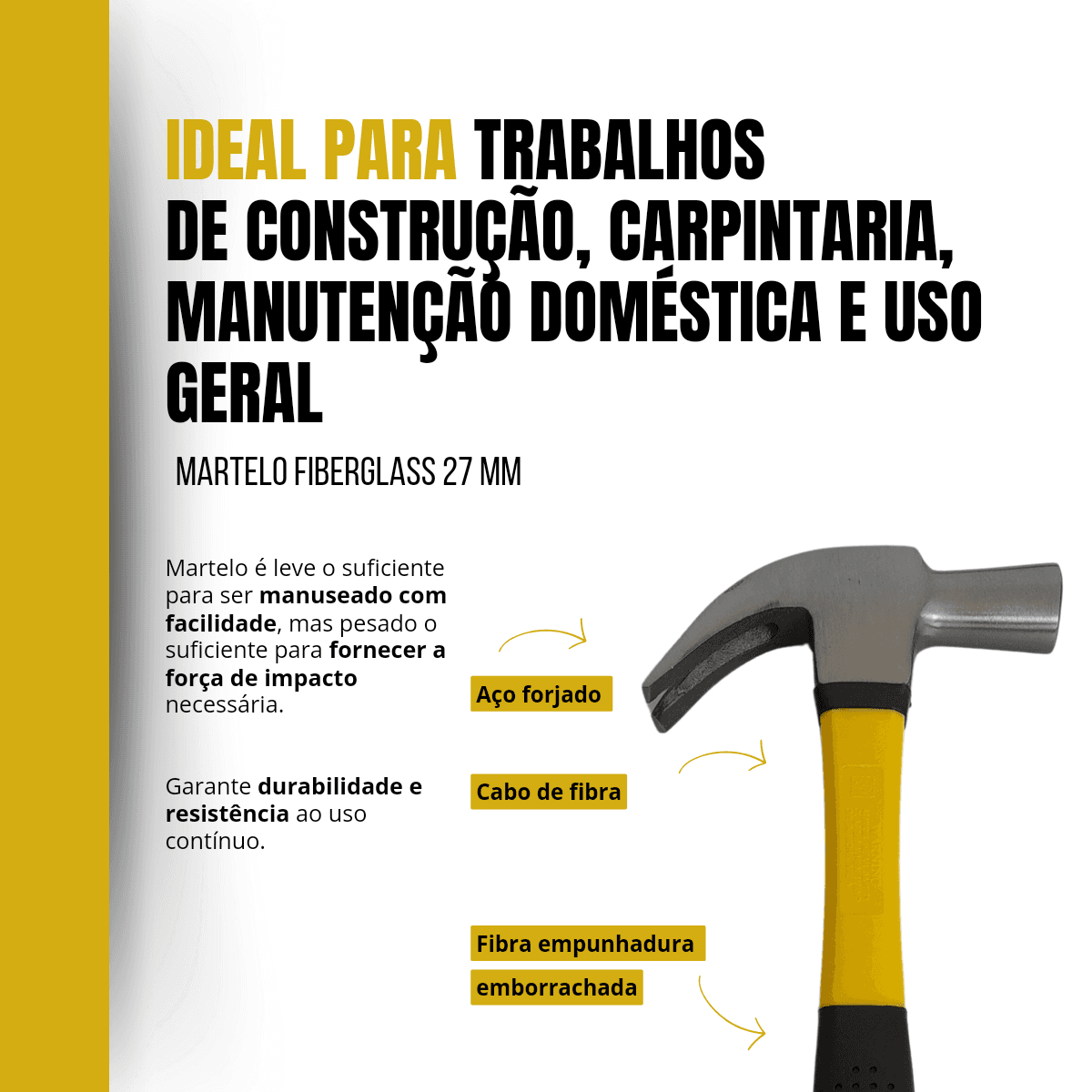 Martelo de Unha Profissional Fiberglass Cabo De Fibra 27mm