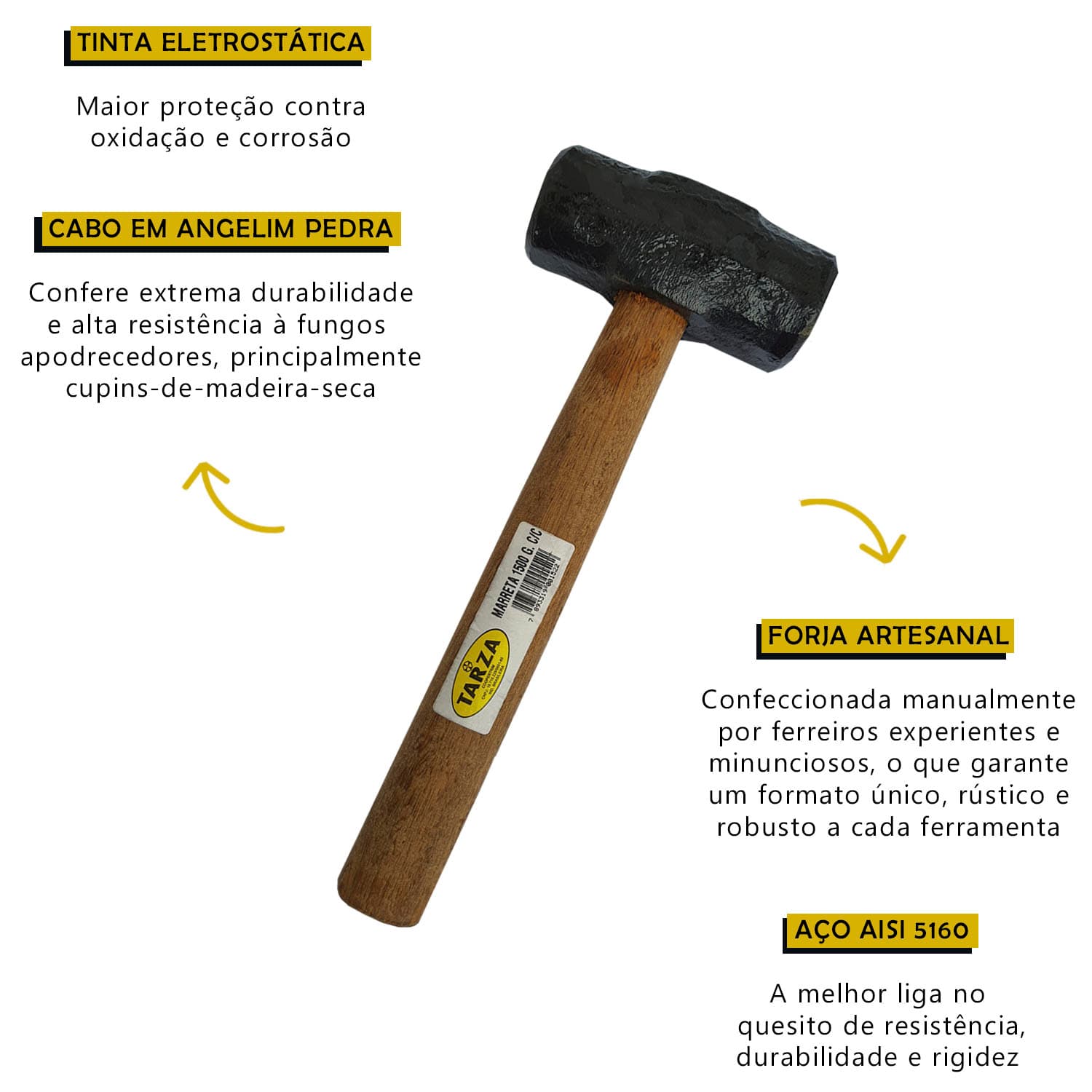Marreta Forjada 1,5 Kg Tarza Com Cabo