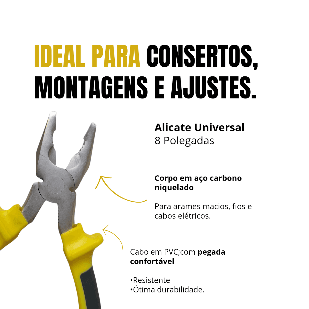Alicate Universal 8" Pol Cabo Emborrachado Profissional 6 Un