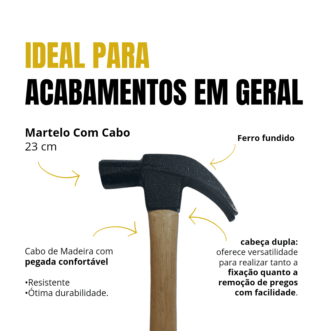 Martelo De Unha Com Cabo Madeira 23 cm