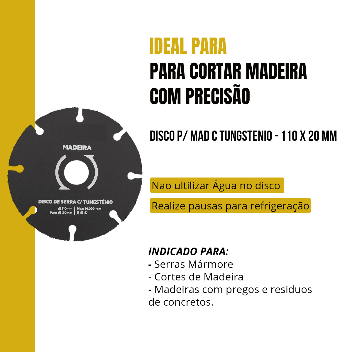10 Un Disco de Corte Tungstenio Para Madeira 110 x 20 mm