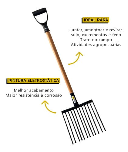 Forcado Profissional 12 Dentes Cabo Pá Garfo Cascalho Tarza