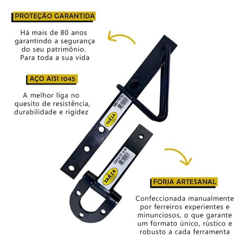 7 Dobradiça P/ Porteira Ferradura 200mm + 2 Trancas Forjadas