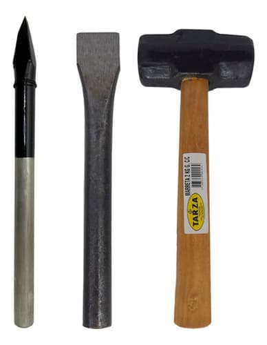Ponteiro 12'', Talhadeira Redonda 3/4 E Marreta 2kg Kit