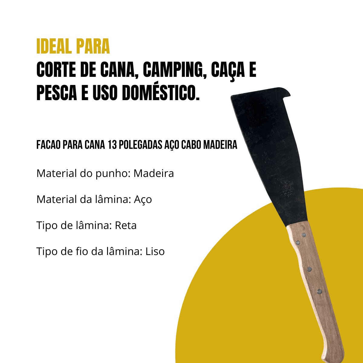 Facão Podão 13 Pol Cabo Madeira Para Cortar Cana Mato Poda