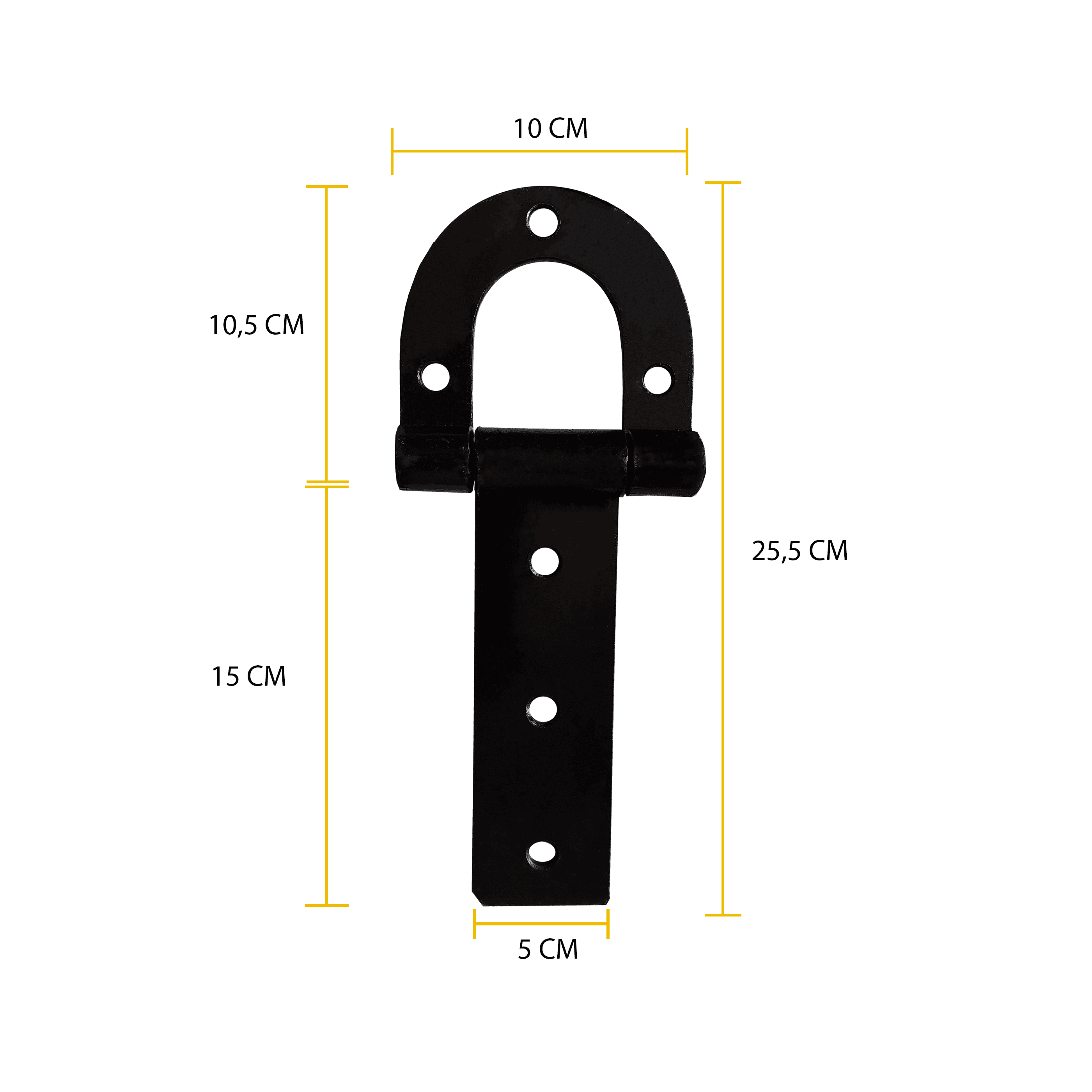 4 Dobradiça Porteira Ferradura 255mm + 1 Tranca Tramela