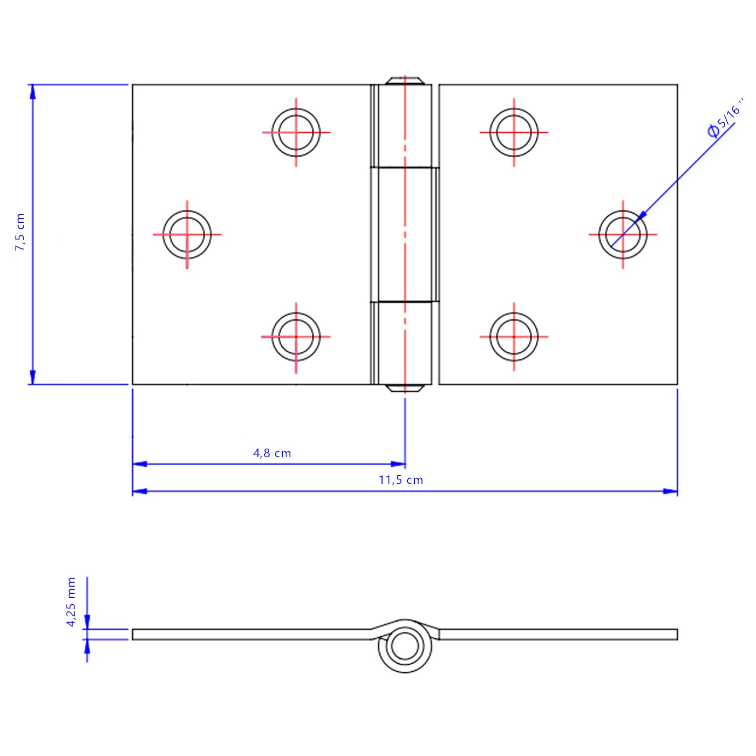 Dobradiça Quadrada Nº 01 Aço Furo 5/16 Tarza