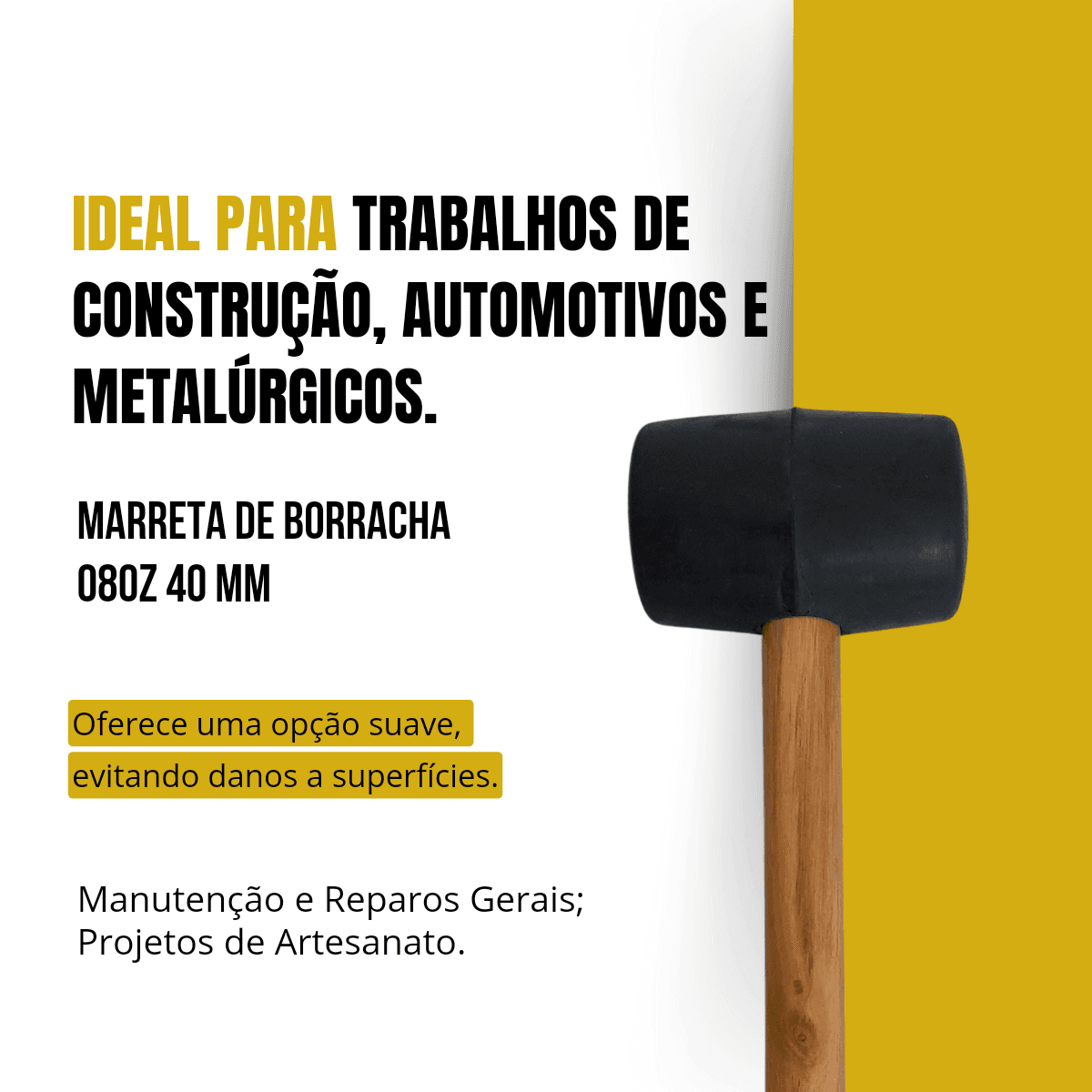 6x Martelo Borracha Preta 40mm Marreta Martelinho Piso 08oz