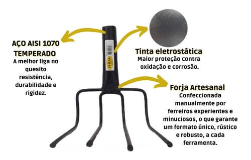 Forcado Curvo 4 Dentes Forjado Tarza Com Cabo