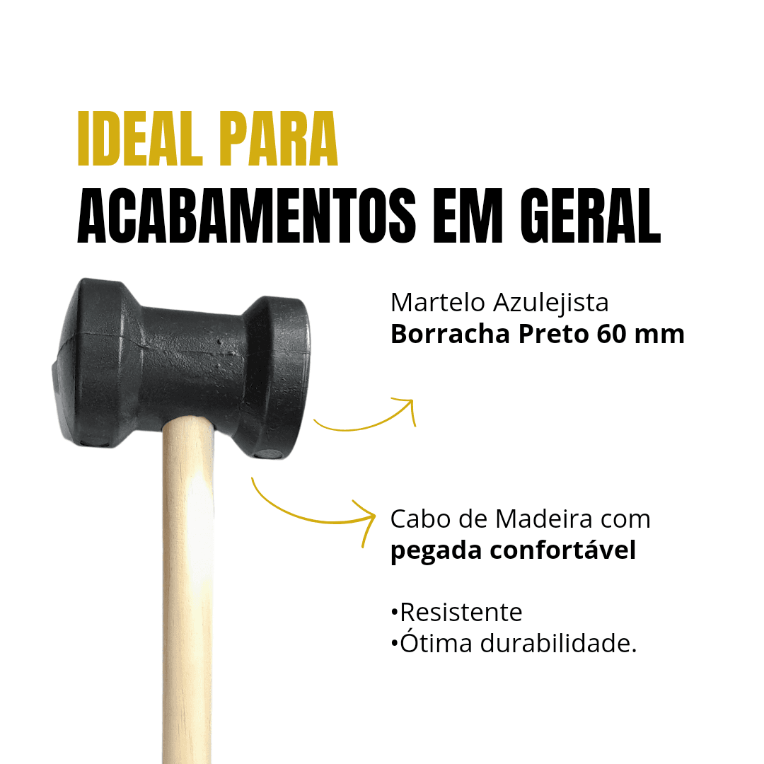 Martelo De Borracha 250g 60mm Preto Para Azulejista