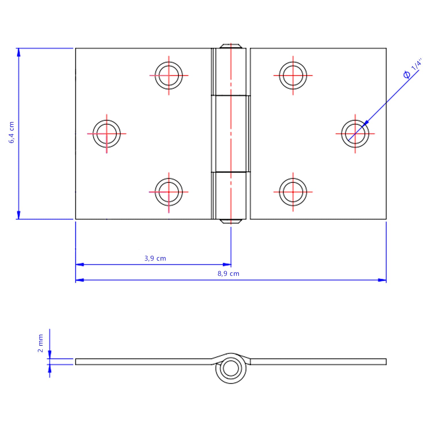 Dobradiça Quadrada Nº 00 Aço Furo 1/4 Tarza