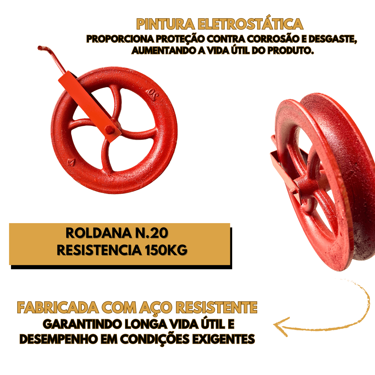 Roldana N20 Gancho Aço Suporta 150kg Poço Corda Carga Polia