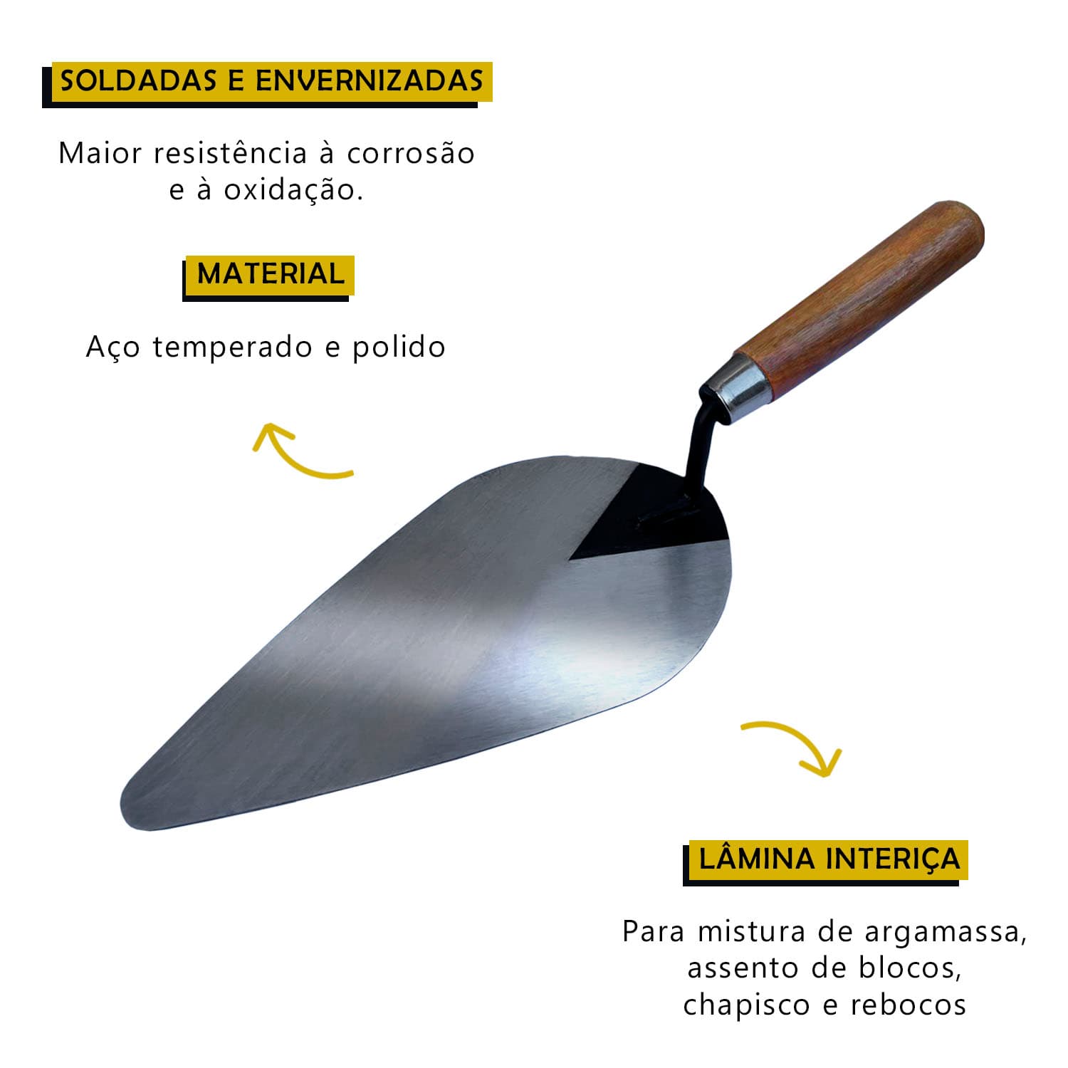 Colher Para Pedreiro Canto Oval 9" Soldada TARZA
