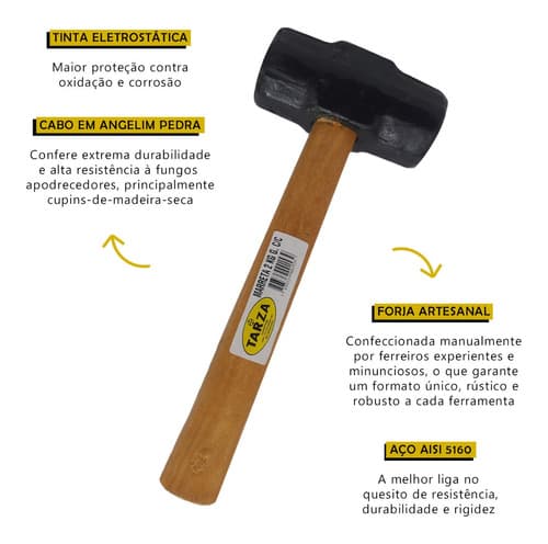 Marreta 2kg + Cunha 4kg Forjada Tarza Kit