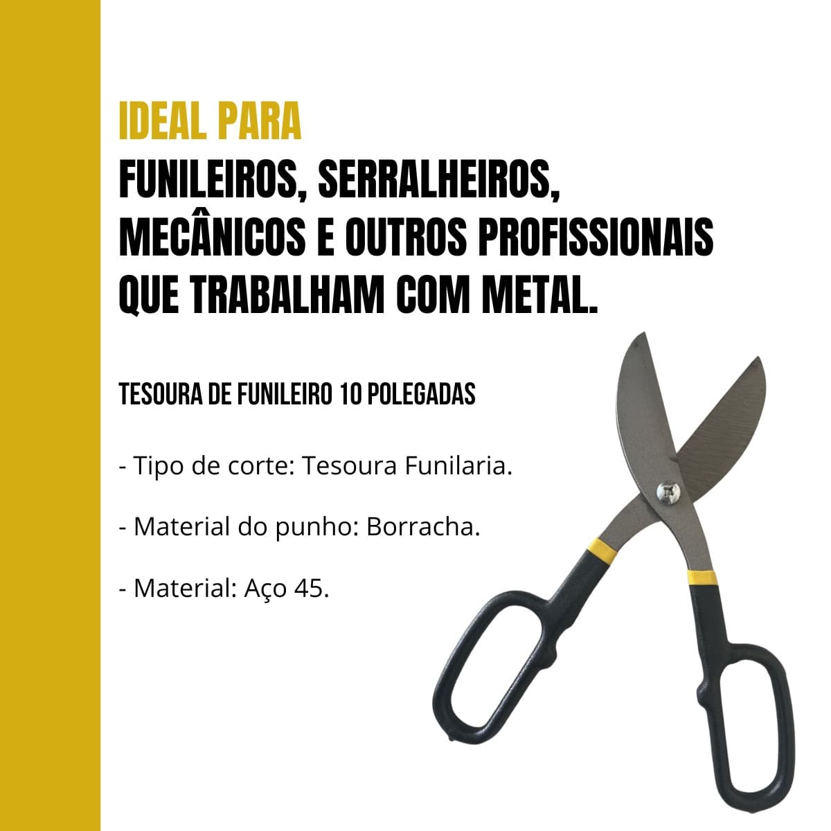 Tesoura P/ Funileiro Artesão Corte De Chapa Aço 10 Polegadas
