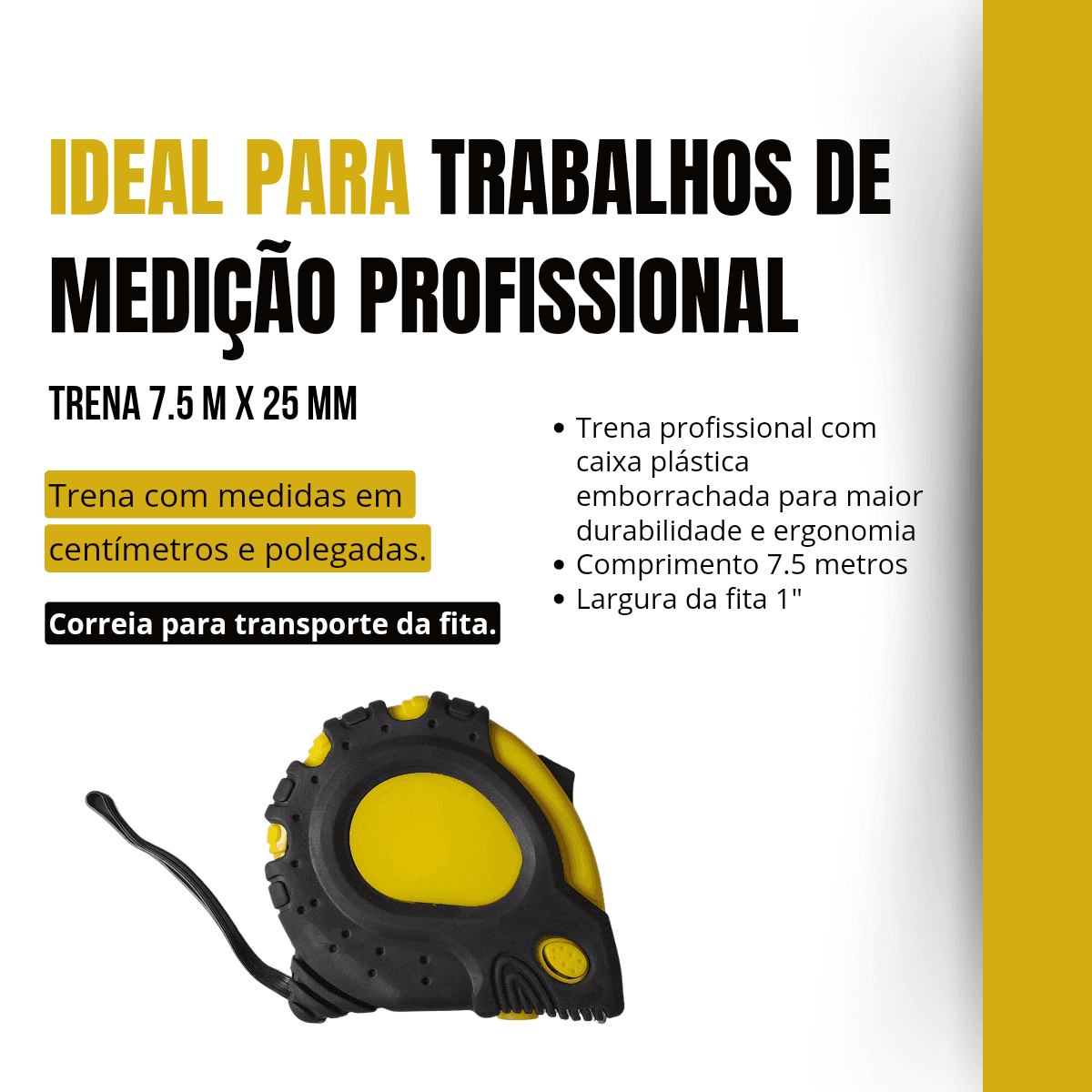 Trena Emborrachada Métrica 25mm X 7,5 Metros Com 3 Travas