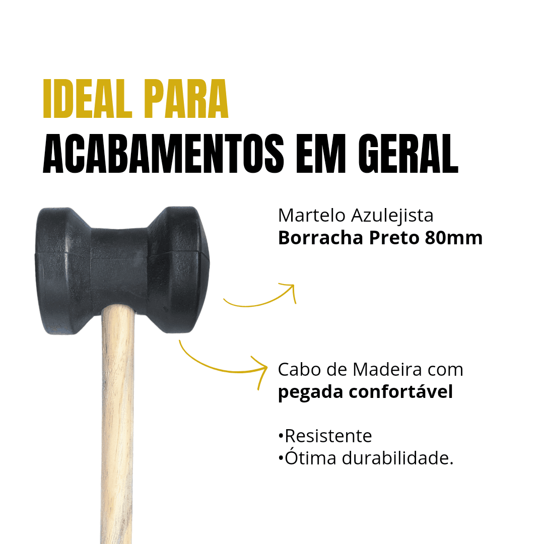 Martelo De Borracha 560g 80mm Preto Para Azulejista