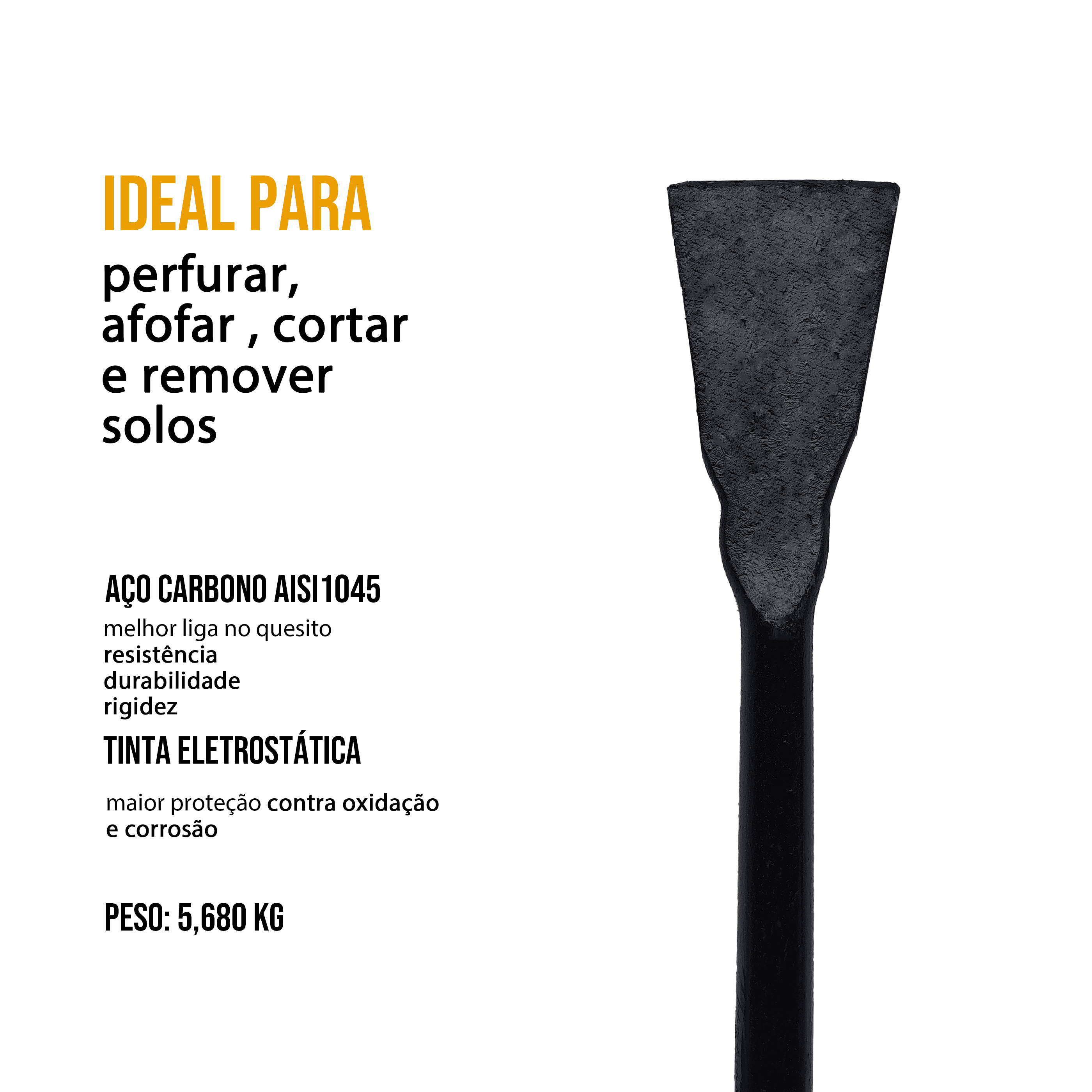 Cavadeira Inteiriça De Cabo Maciço Reta Lisa 1" x 1,5 M